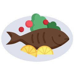 Roasted fish icon. Flat design. For presentation.