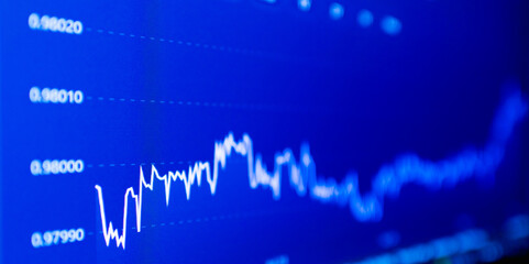 Obraz premium Stock market upwards chart on the screen. Selective focus.Low angle.Banner,advertisement.