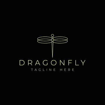 golden dragonfly minimalist elegant line logo design