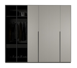 Modern plywood and glass wardrobe 6 doors transparent. Png
