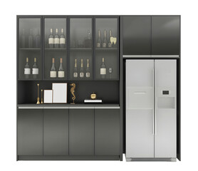 Wine and refrigerator cabinet in the kitchen transparent. Png