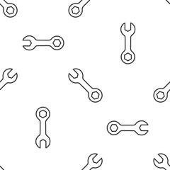 Grey line Wrench spanner icon isolated seamless pattern on white background. Vector