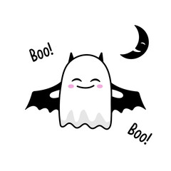  cute ghost in halloween bat costume
