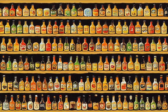 Bottles on shelf illustration