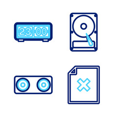 Set line Delete file document, Stereo speaker, Hard disk drive HDD and Retro flip clock icon. Vector