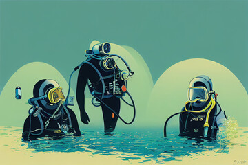 Commercial Divers ,Toon illustration V1 High quality 2d illustration