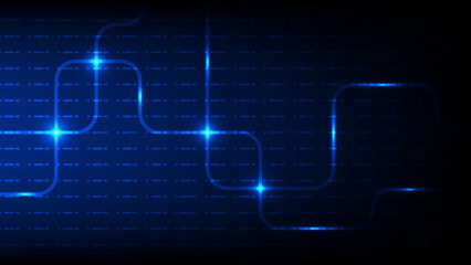 Hi tech digital technology and futuristic communication background concept. connecting lines as network with blue lighting on dark space