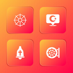 Set Dharma wheel, Star and crescent, Church bell and icon. Vector