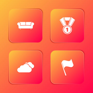 Set Sofa, Medal, Cloud and Flag icon. Vector