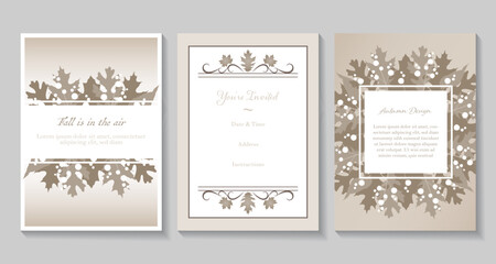 A set of elegant autumn leaves invitations in neutral colors
