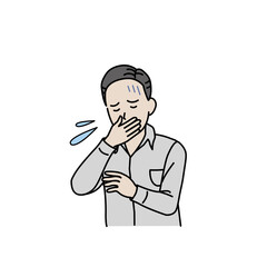 吐き気　嘔吐する中年の男性　食あたり　症状　イラスト