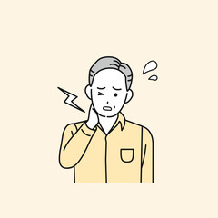 首が痛む中年の男性　頸椎　リンパ　症状　イラスト