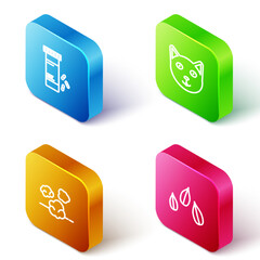 Set Isometric line Medicine bottle and pills, Pet, Dust and Sesame seeds icon. Vector