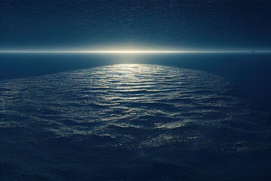 Dark blue ocean surface seen from underwater. 3d render, Raster illustration.