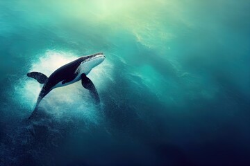 Obraz na płótnie Canvas Killer whales swim on the surface. 3d render, Raster illustration.