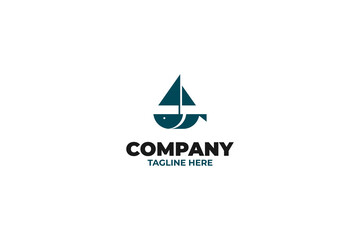 Flat fish and ship logo design vector