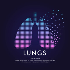 Human lungs medical structure. Pixel art Vector logo lungs color silhouette on a dark background. Lungs care logo vector template suitable for organization, company, or community. EPS 10
