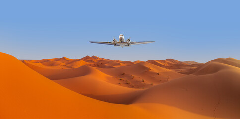 Beautiful sand dunes in the Sahara desert - Sahara, Morocco - Vintage type old metallic propeller...