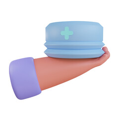 3d hand illustration with nurse hat medical icon