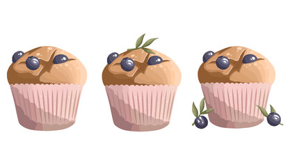 Sweet tasty dessert illustration with berries, vector art