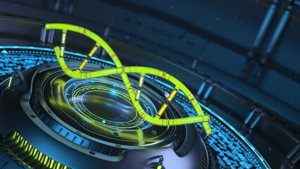 Artificial cyber DNA strand in a lab. 3D animation - Powered by Adobe