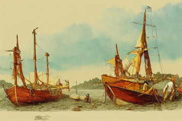 Boat Builders and Shipwrights ,Cartoon illustration V2 High quality 2d illustration