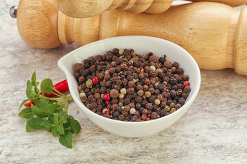 Peppercorn mix heap in the bowl