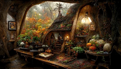 Digitally created artwork of a fairy-tale cottage in the forest, straight out of a fairy-tale