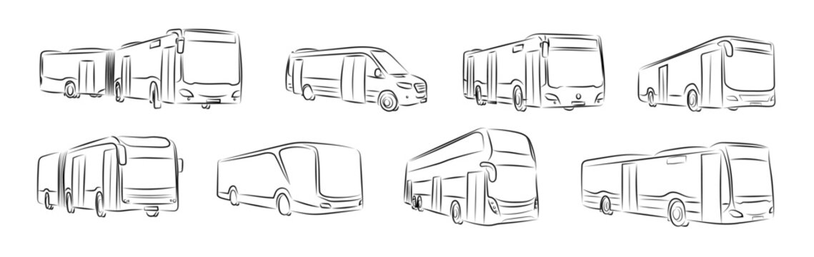 8 Busse Zeichnungen Lineart | Buses Drawnings 