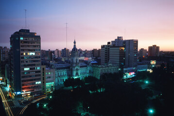 bahia blanca city at night  square and building apartment  and church   at buenos aires providence ...