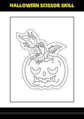 Halloween scissor skill for kids. Halloween scissor skill coloring page for kids.