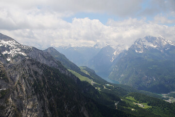 Fototapeta premium Panorama opening from Kehlstain mountain, the Bavarian Alps, Germany