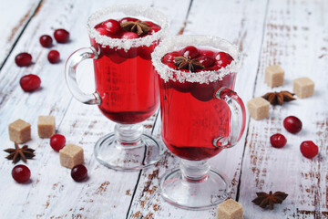 Two glasses with cranberry drink	