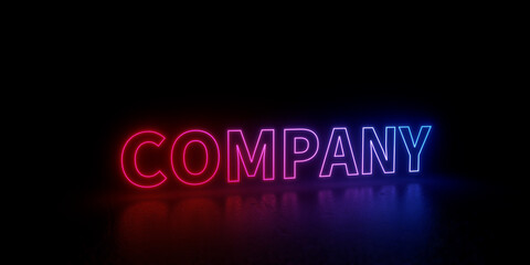Company word wordmark text 3d rendered outline neon style illustration isolated on black background