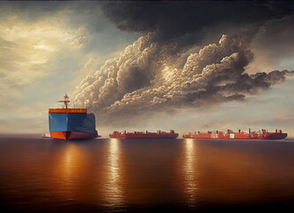large cargo ship with containers - Digital Generate Image.