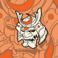 oni mask samurai vector art.