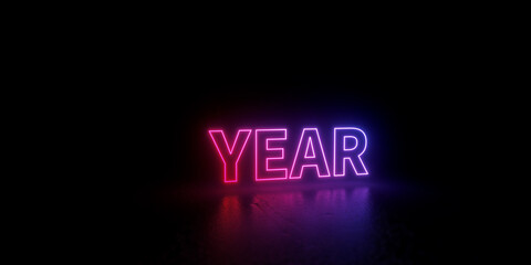 Year word text 3d rendered outline neon style illustration isolated on black background