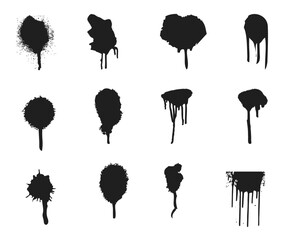 Black melt drips or liquid paint drops or Dripping symbols set