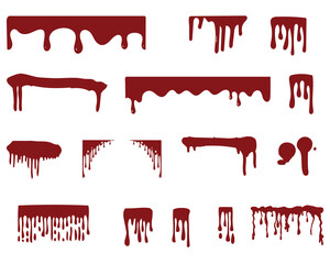 Black melt drips or liquid paint drops or Dripping symbols set