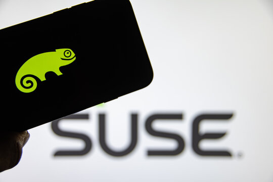 Rheinbach, Germany  4 November 2021,  The brand logo of the software company "Suse" on the display of a smartphone (focus on the brand logo)