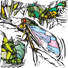 Woodcut style cicada