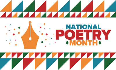 National Poetry Month in April. Poster with handwritten lettering. Poetry Festival in the United States and Canada. Literary events and celebration. Greeting card, invitation, banner or background