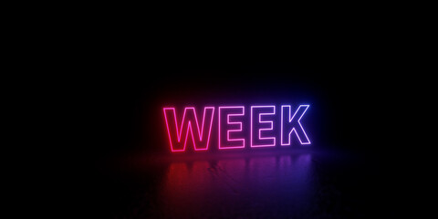Week word text 3d rendered outline neon style illustration isolated on black background