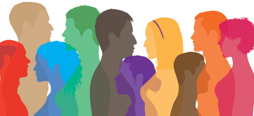 Community and Flat cartoon vector illustration of multicultural and international friendship between men and women. Concept of teamwork and cooperation.