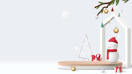 Obraz na płótnie Canvas Realistic 3D Christmas template. pedestal or stand podium for show product display. Christmas decoration on white background.