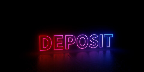 Deposit word text 3d rendered outline neon style illustration isolated on black background