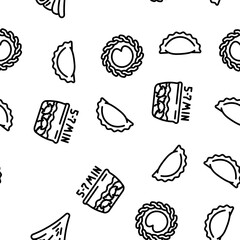 Dumpling Delicious Meal Recipe vector seamless pattern thin line illustration