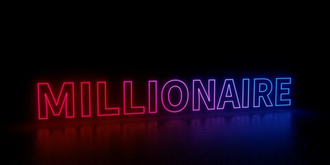 Millionaire word text 3d rendered outline neon style illustration isolated on black background