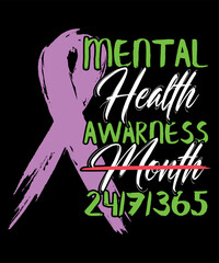 Mental Health Awarness month, mental hralth awarness hand lettering typography T-Shirt Design