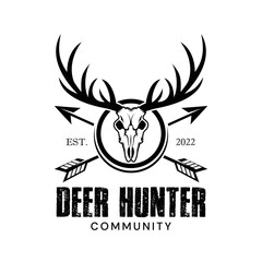 Circle deer hunter logo badge with arrows and deer skull